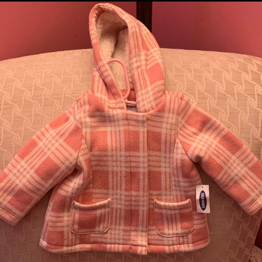 Old Navy Pink Plaid Peacoat